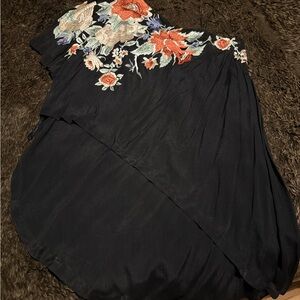 Free People Black Floral Embroidered One Shoulder Top